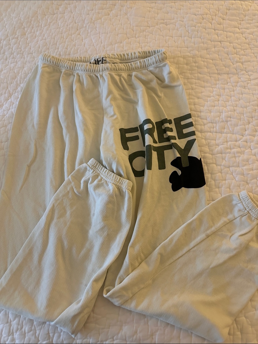 freecity white Joggers with Bold Black Logo
